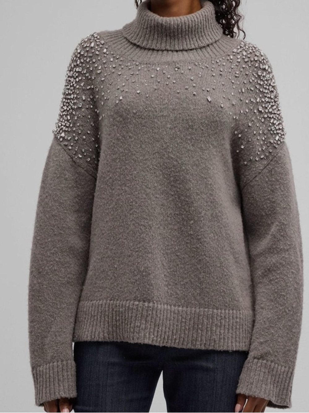 CINQ A SEPT Alani Rhinestone Crackle Embellished Turtleneck Sweater NWT